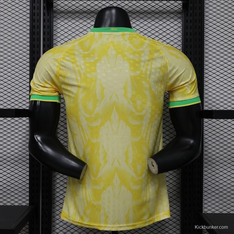 Player Version 2026 Brazil  Yellow with Abstract Feather Pattern Home Jersey