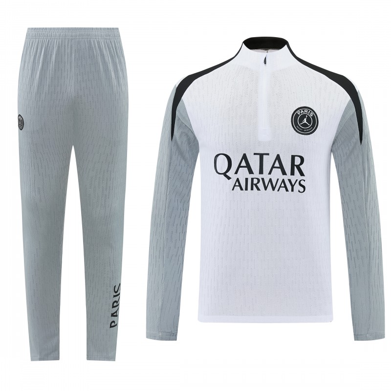2026/27 Paris Saint-Germain White  Half Zipper Jacket Tracksuit + Light Grey Long Pants