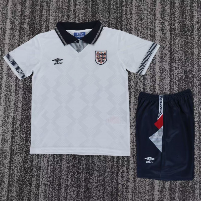 Retro 1990/92 Kids England White Home Jersey