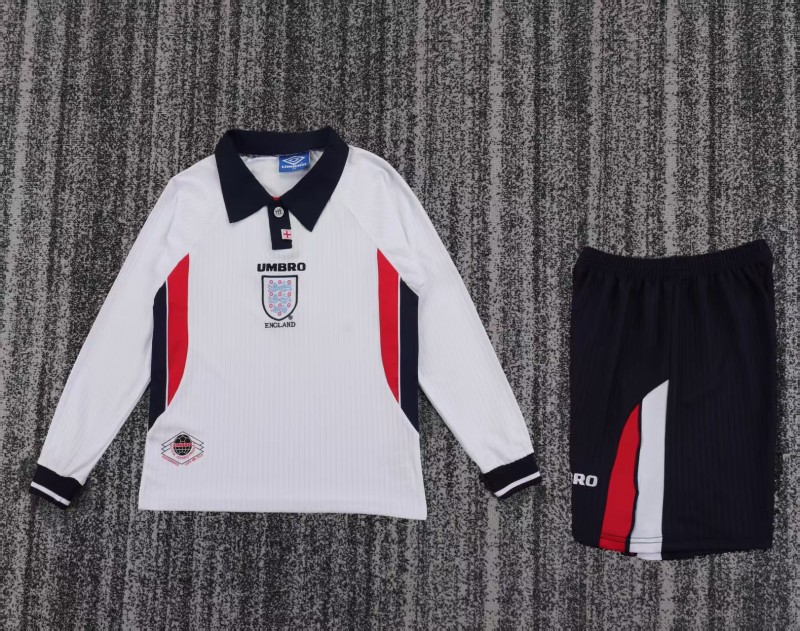 Retro Kids 1998 England Home Long Sleeve Jersey