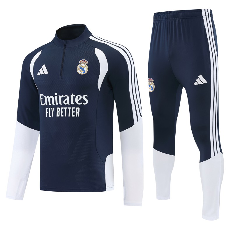 26/27 Real Madrid  Navy Blue  Half Zipper Jacket Tracksuit + Long Pants