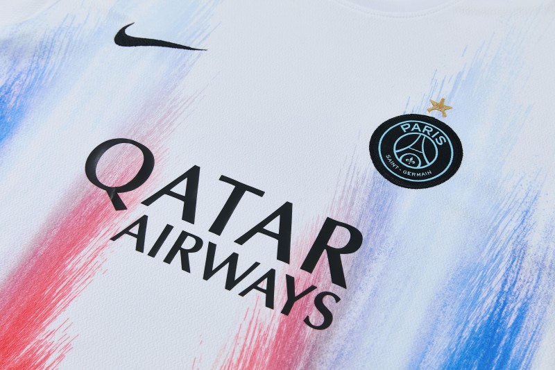 26/27 Paris Saint-Germain White with Red & Blue Brushstroke Allover Print Short Sleeve + Long Pants