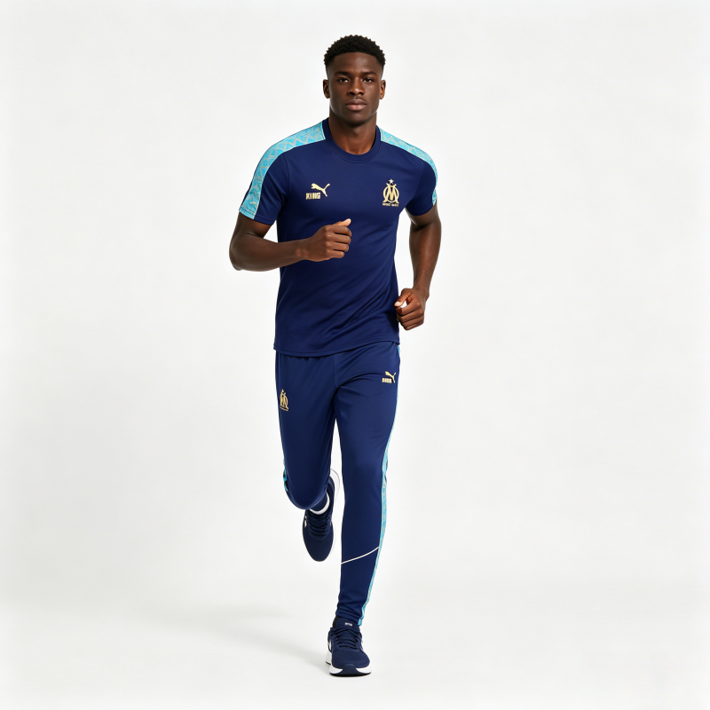 26/27 Olympique de Marseille Navy Blue Short Sleeve Tracksuit + Long Pants