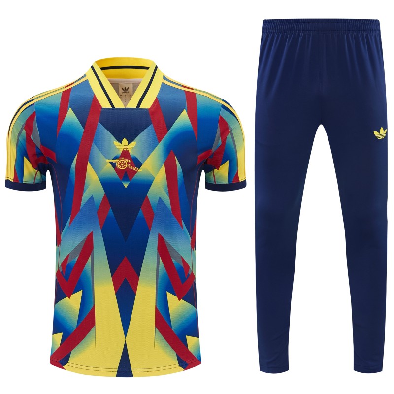 26/27 Arsenal Yellow Blue Red Geometric Multicolor Short Sleeve Tracksuit + Long Pants
