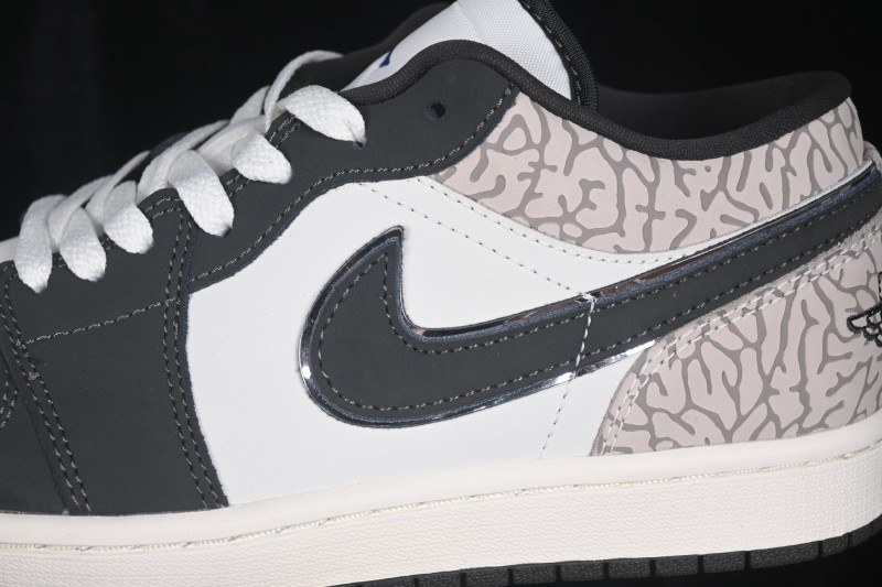 Nike Air Jordan 1 Low Retro Basketball Shoes with White Grey Crackle Design - IU2268-100
