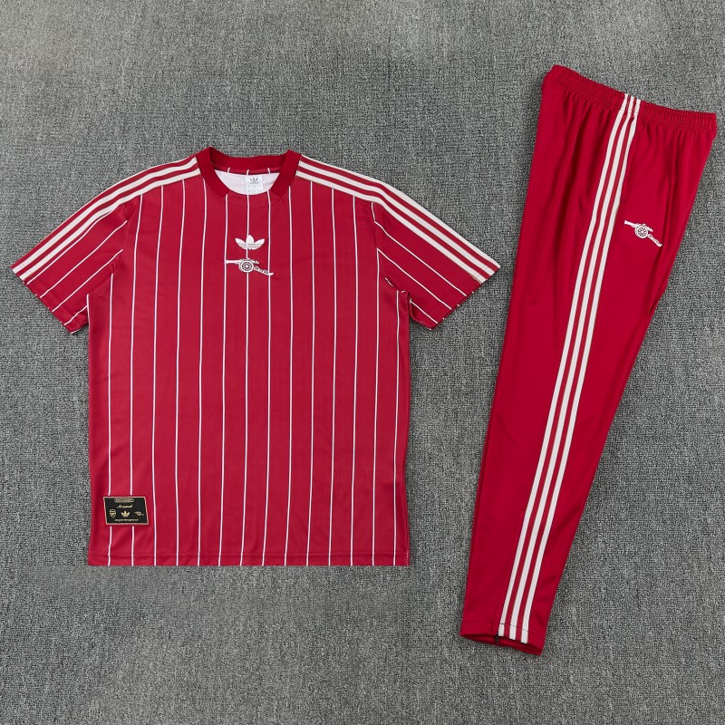26/27 Arsenal Red Stripes Short Sleeve Tracksuit + Long Pants