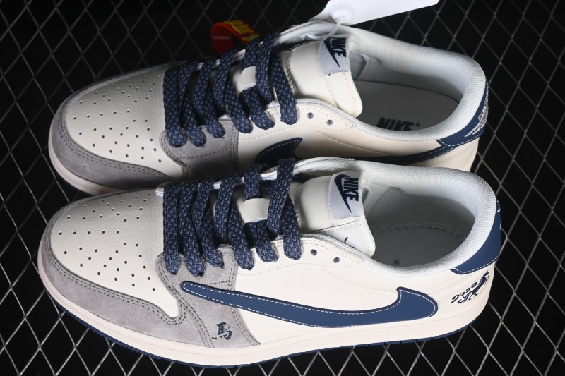Jordan x Travis Scott x Fragment Design Air Jordan 1 Low OG SP Casual Skateboarding Shoes with Reverse Swoosh - MY9969-803