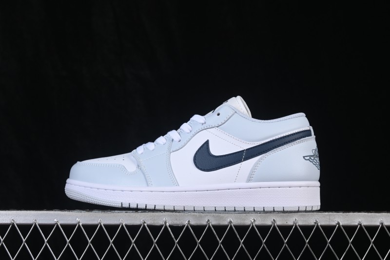 Nike Air Jordan 1 Low Retro Basketball Shoes with White Grey Blue Accents - 553558-400