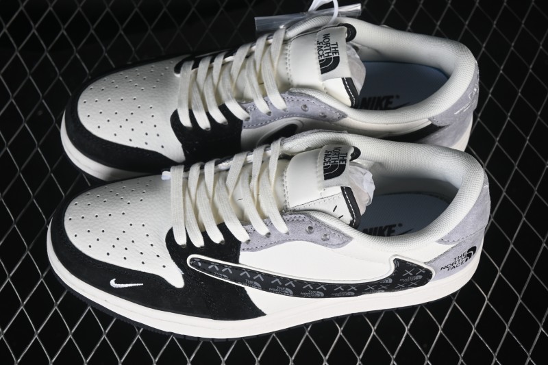 Nike Air Jordan 1 Low Retro Basketball Shoes with Tri-Brand Collab Black White Gray Color Blocking - JW1188-172