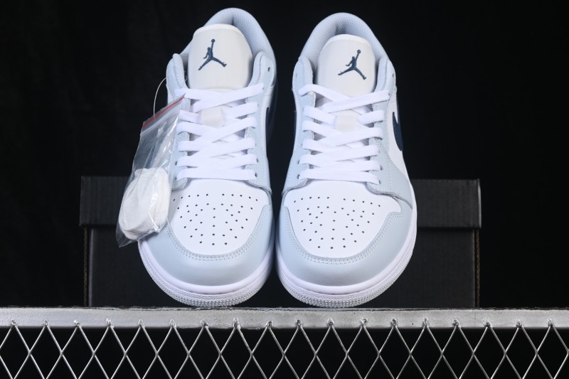 Nike Air Jordan 1 Low Retro Basketball Shoes with White Grey Blue Accents - 553558-400