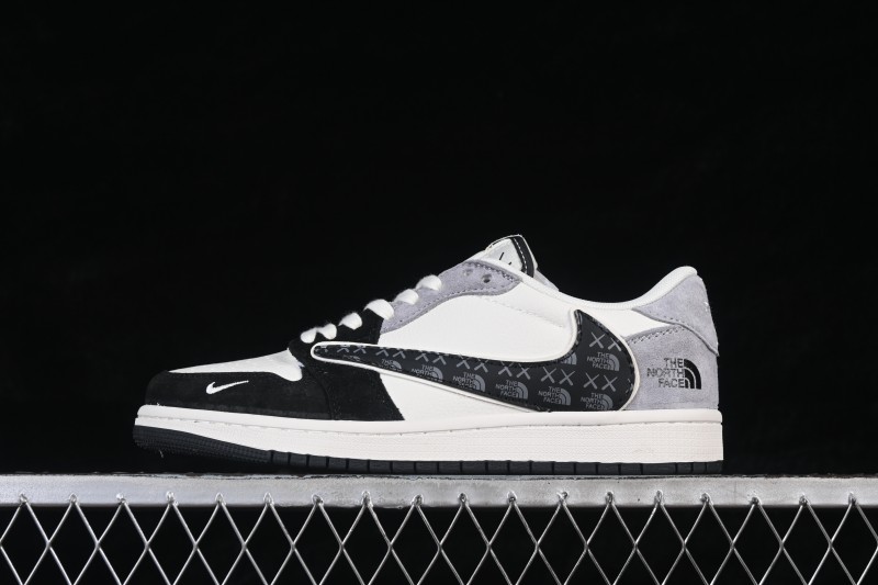 Nike Air Jordan 1 Low Retro Basketball Shoes with Tri-Brand Collab Black White Gray Color Blocking - JW1188-172
