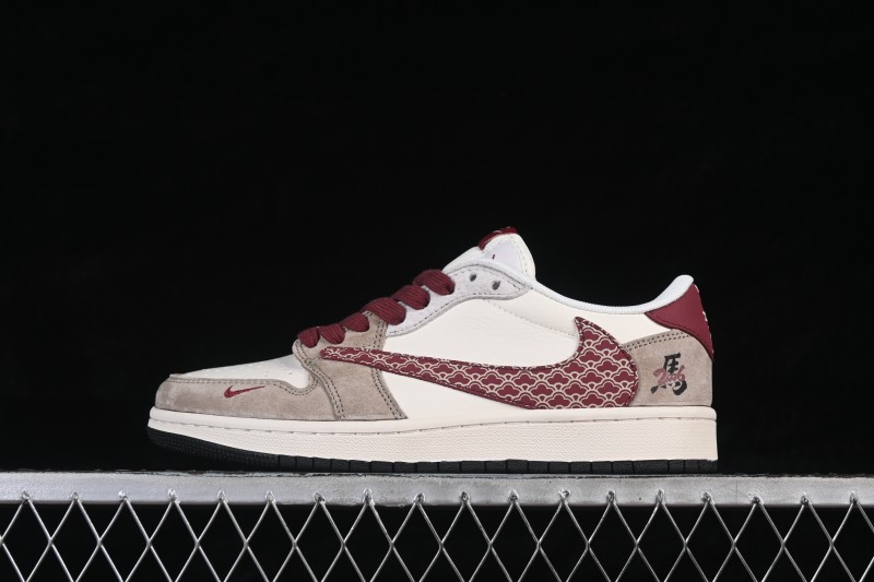 Jordan x Fragment Design Travis Scott Air Jordan 1 Low OG SP Retro Basketball Shoes with Premium Suede and Embroidered Details - JP2026-159