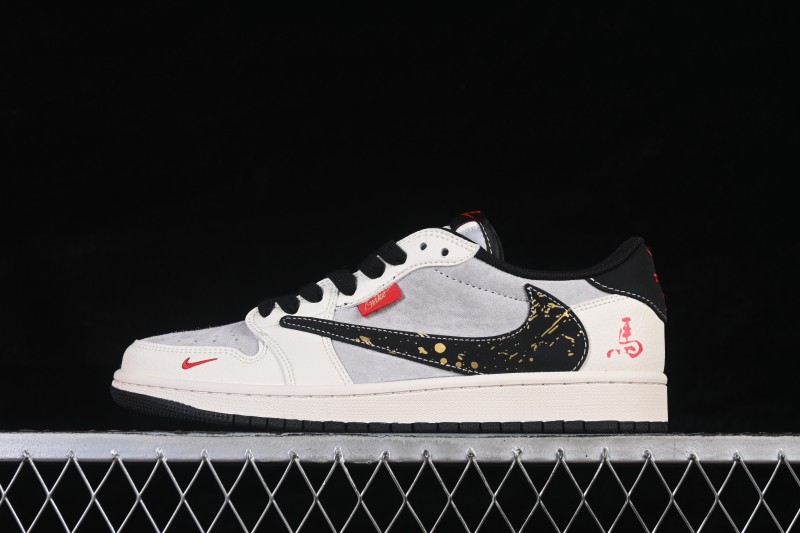 Nike Travis Scott x Fragment Design x Air Jordan 1 Low OG SP Retro Sneakers with Suede Overlays - HG0026-023
