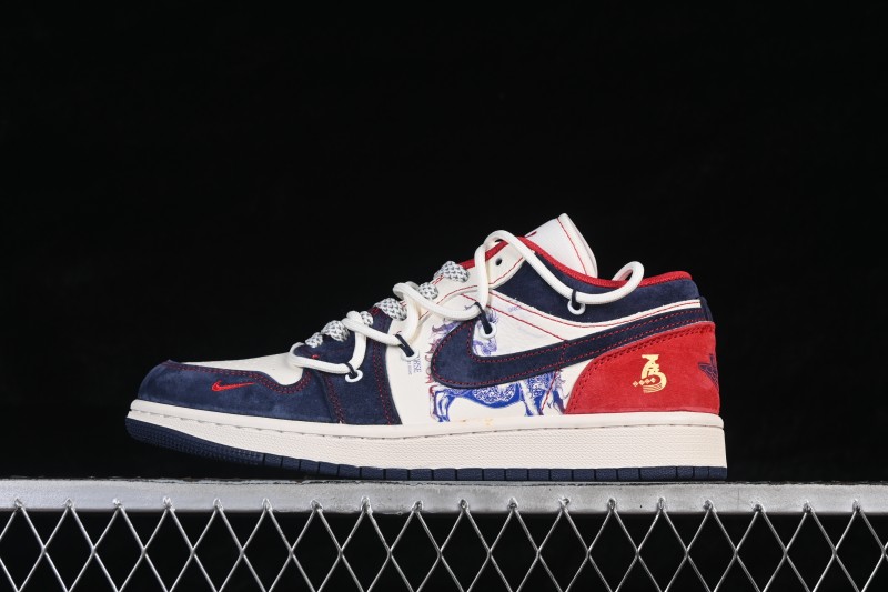 Nike Air Jordan 1 Low Retro Basketball Shoes with CNY Year of Horse Color Blocking - HT5088-643