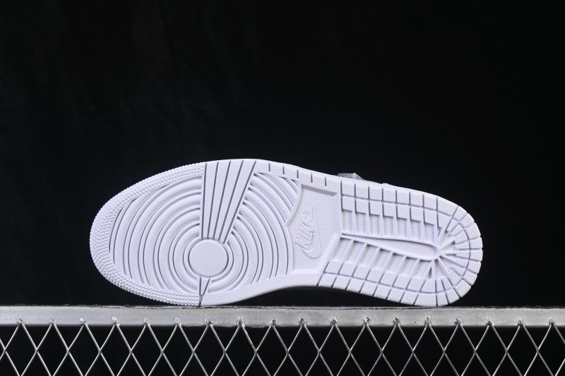 Nike Air Jordan 1 Low Retro Basketball Shoes with All-White Silver Swoosh - IQ9381-100