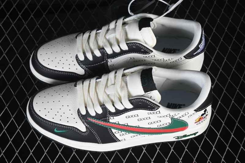 Nike Travis Scott x Fragment Design x Air Jordan 1 Low OG SP Cultural Casual Sneakers with Reverse Swoosh - DZ2688-009