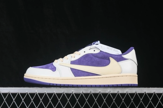 Nike Travis Scott Air Jordan 1 Low OG Sneakers with Reversed Swoosh Design - DM7866-117