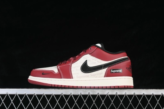 Nike Air Jordan 1 Low AJ1 Collaboration Basketball Shoes with English Red and Black Swoosh High-End Custom Retro Style - QJ1988-008