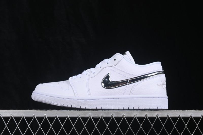 Nike Air Jordan 1 Low Retro Basketball Shoes with Silver Swoosh - IQ9381-100