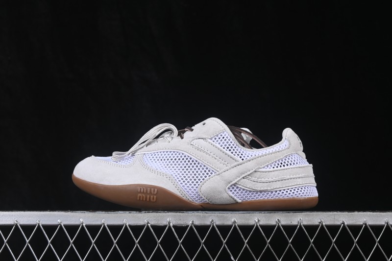 Miumiu Gymnasium 26s Spring Summer Runway Multi-Element Clash Round Toe Lace-Up Mesh German Trainer Shoes Leather