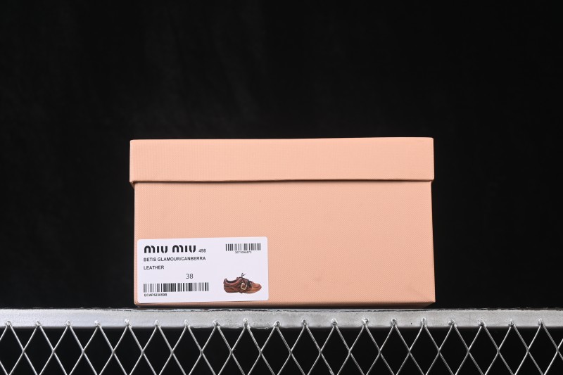 MiuMiu Gymnasium FW25 Calf Leather Buckle Lace-Up Low-Top Casual Shoes - Brown