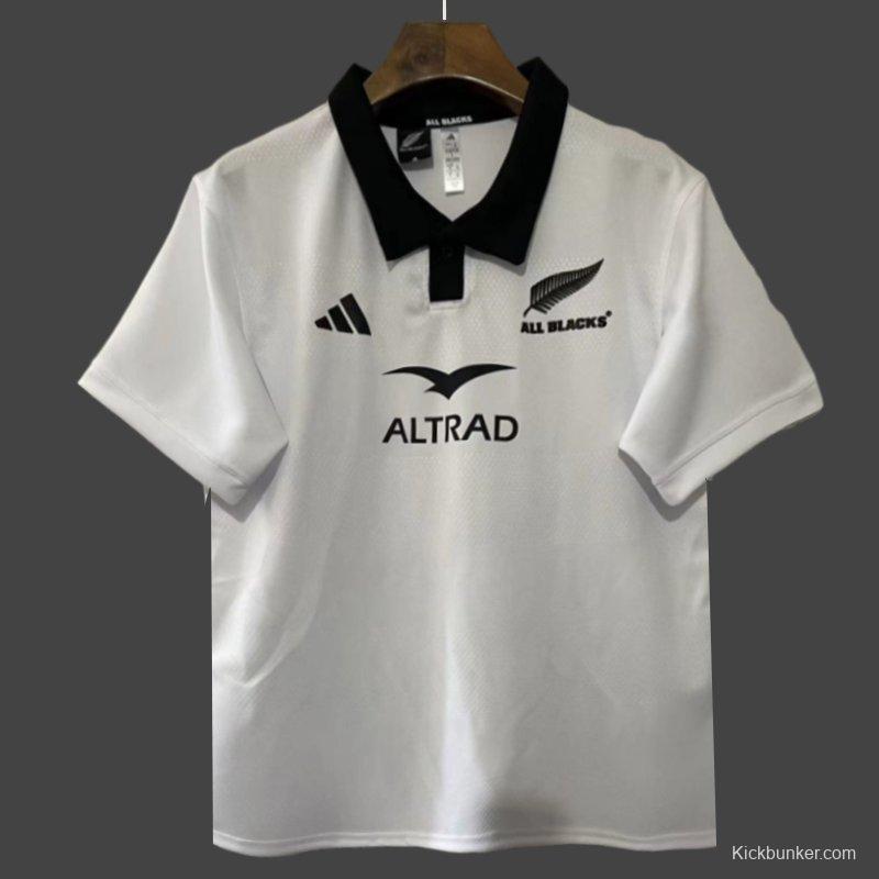 2026 New Zealand All Blacks White with Black Collar Jersey