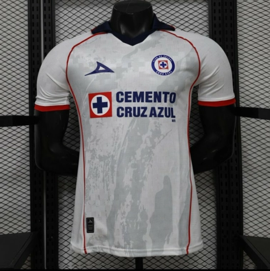 25/26 Player Version Cruz Azul White with Faint Grey Pattern Jersey