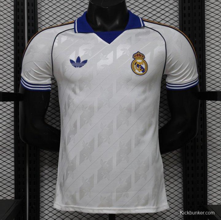 Player Version 26/27 Real Madrid Home White with Blue Collar & Jacquard Pattern Jersey