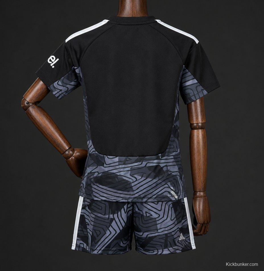 26/27 Kids Arsenal Black with Dark Grey Geometric Contour Pattern Goalkeeper Jersey Set