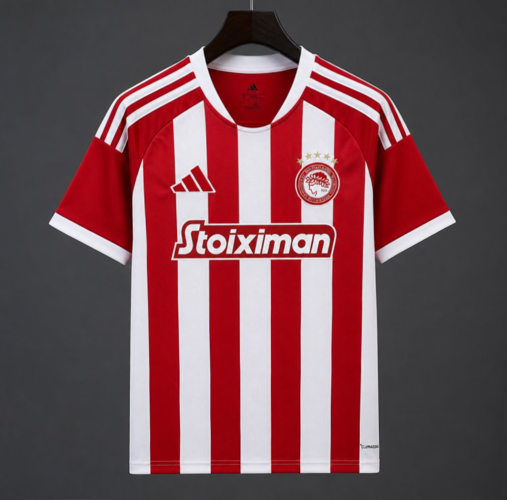 26/27 Olympiacos Red and White Stripe Home Jersey