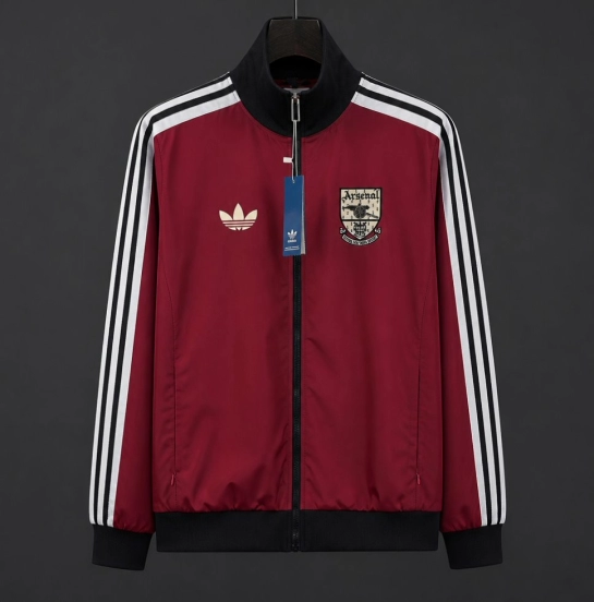 26/27 Arsenal Track Jacket Burgundy Black Full Zipper Windbreaker