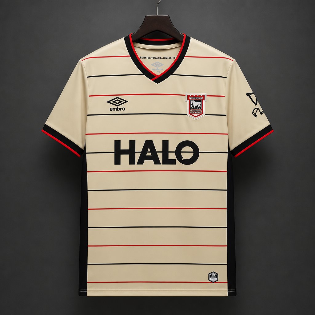 26/27 Ipswich Town Cream with Black & Red Stripes Away Jersey
