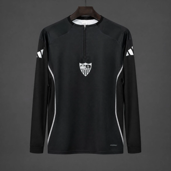 25/26 Sevilla FC Black Long Sleeve Half-Zip Training Top